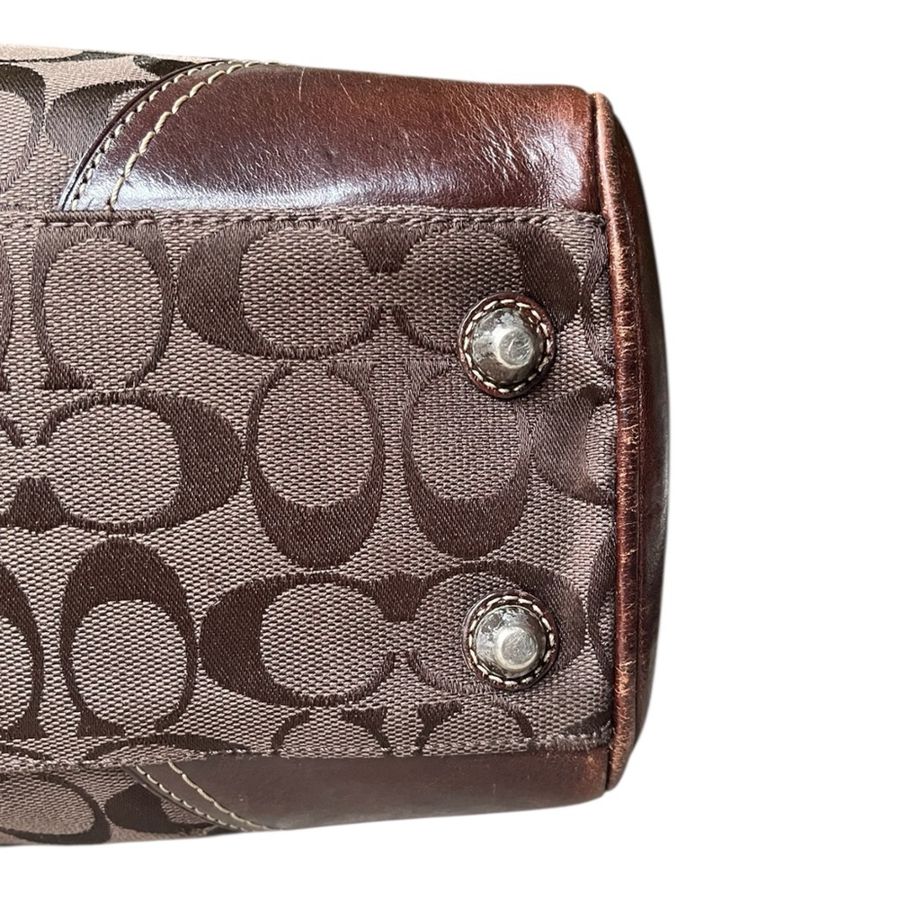 Coach Brown Signature Canvas Satchel with Leather Trim - Picture 11 of 15